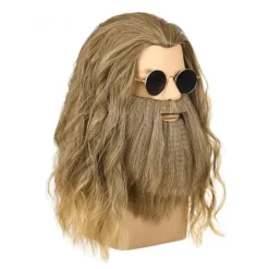 Peruk med skägg herr lång lockig askblond peruk halloween kostym peruker> Peruker