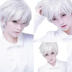 FMYSJ Peruker för Vuxna Män Gu Wig Kort Pojkperuk Vit Kort för Karnevaler Fest (FM)> Peruker