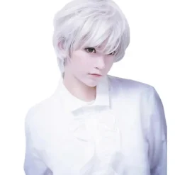 Peruker för vuxna män, Gu-peruk, kort pojkperuk, vit, kort för karnevaler och fester><noscript><img width=