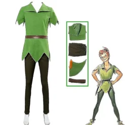Peter Pan Cosplay Anime Costume Green Elf Uniform Dresses Boys Girls Halloween Carnival Costume Fancy Dress Suit Men -a L Men> Dräkter