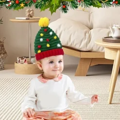 Pieces Jultomte Pom Pom Mössa för Kvinnor - Julmössor - Vinter Stickad Virkad Mössa - Julstickad Mössa - Bäst för Resor, Vandring och Camping><noscript><img width=