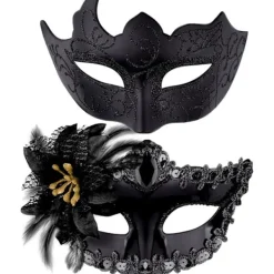 Pieces Venetian Mask Par Dam Herr Maskerad Ögonmask för Halloween Maskerad Karneval, Svart> Masker