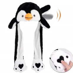 Pingvin plyschmössa med rörliga öron som hoppar upp och ner, rolig hatt för julfest, cosplay-presenter> Huvudbonader