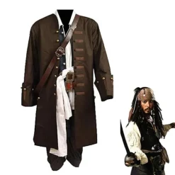 Pirates Of The Caribbean Cosplay Kostym Film Jack Sparrow Cosplay Full Set Kostym Klubb Halloween Party Show Outfit S Peruk Hatt M> Dräkter