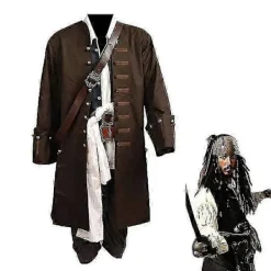 Pirates Of The Caribbean Cosplay Kostym Film Jack Sparrow Cosplay Komplett Set Kostym Klubb Halloween Party Show Outfit BSSM L wig hat> Dräkter