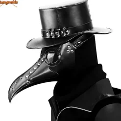 Plague Doctor Black Death Mask Läder Halloween Steampunk Pu Carnival Cosplay Vuxen De Peste Vuxen Glasögon Mask Grim Reaper> Masker