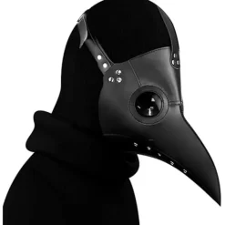 Plague Doctor Mask i Konstläder Steampunk Lång Fågelnäbb Halloween Cosplay Party Kostym Svart><noscript><img width=