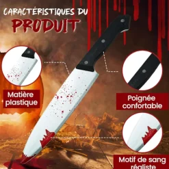 Plastkniv med falskt blod 30 cm - Vuxenprank, Falsk kniv, Zombikniv, Tillbehör, Kostym och Dekoration för Halloweenfest, Cosplay><noscript><img width=