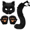 Pälsmask Vargsvans och Pottvantar Set Vuxen Kattmask Djurfest och Festligt Kul> Tillbehör
