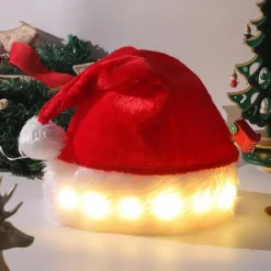 Plush Julgranspynt, LED-belyst Julhatt, Tomtehatt> Huvudbonader
