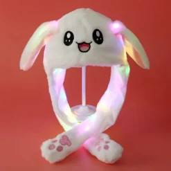 Plush och varm kaninmössa med LED-ljus, hoppande mössa> Huvudbonader