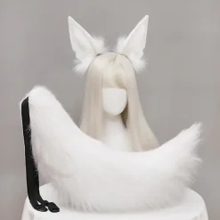 Plush Schakal Kattungar Cosplay Lolita Hårband Räv Schakal Kattsvans Lolita Handgjorda Djuröron Huvudbonader Kawaii Tillbehör (Brun)><noscript><img width=