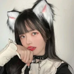 Plysch katt- och rävdjursöron hårklämma cos hårkort juldekoration><noscript><img width=