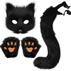 Plysch Pälsfågelräv Svans Katt Varulv Cosplay Kostym Set - Mask, Handskar - Halloween Jul Fest> Tillbehör