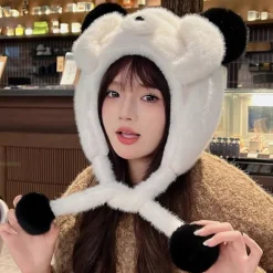 Plyschbjörn Öronmössa för Vinter Varma Mössor Pullover Mössa Rollspel Party Kostym Mössa Unisex Trappermössa för Bergsklättring Vit><noscript><img width=