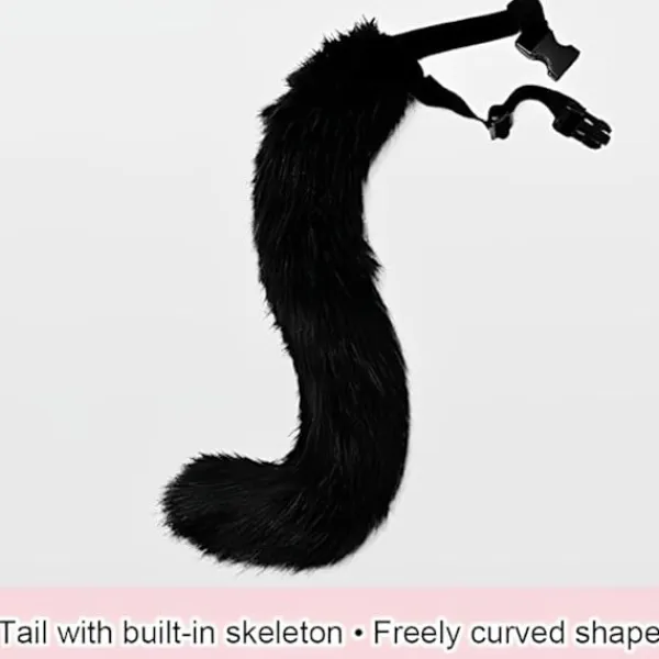 Plyschmask med rävsvans och öron set, katt svans räv kostym cosplay kostym med kattöron och tasshandskar halloween cosplay svart och vit> Tillbehör