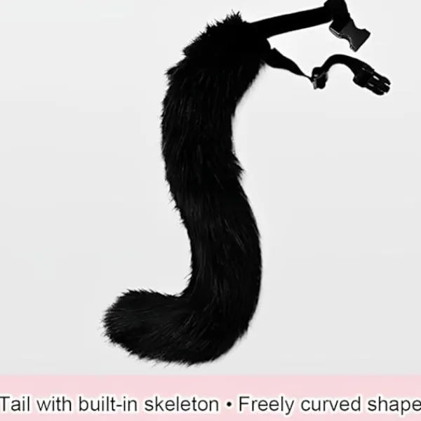 Plyschmask med rävsvans och öronset, katt svans räv kostym cosplay kostym med kattöron och tasshandskar halloween cosplay-FA-> Tillbehör
