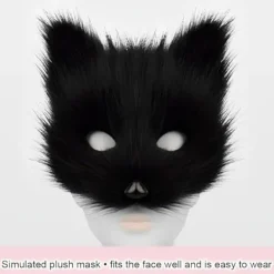 Plyschmask med rävsvans och öron set, katt svans räv kostym cosplay kostym med kattöron och tasshandskar halloween cosplay svart och vit | Fyndiq><noscript><img width=