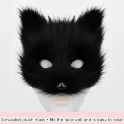 Plyschmask med rävsvans och öron set, katt svans räv kostym cosplay dräkt med katt öron och tass handskar halloween cosplay><noscript><img width=