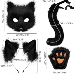Plyschmask med rävsvans och öron set, katt svans räv kostym cosplay kostym med kattöron och tasshandskar halloween cosplay vit> Tillbehör