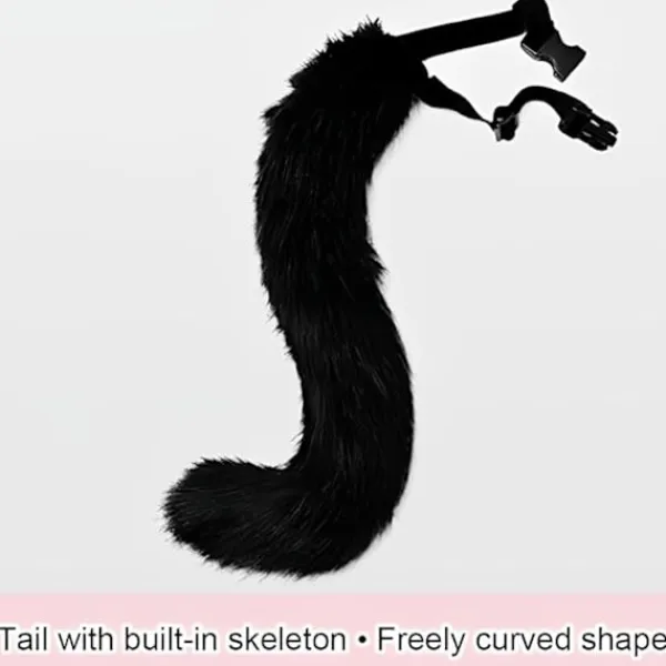 Plyschmask med rävsvans och öron set, kattsvans rävdräkt cosplaydräkt med kattöron och tasshandskar halloween cosplay vit> Dräkter|Tillbehör