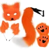 Plyschmask med rävsvans och öron set, katt svans räv kostym cosplay kostym med kattöron och tasshandskar halloween cosplay orange> Tillbehör