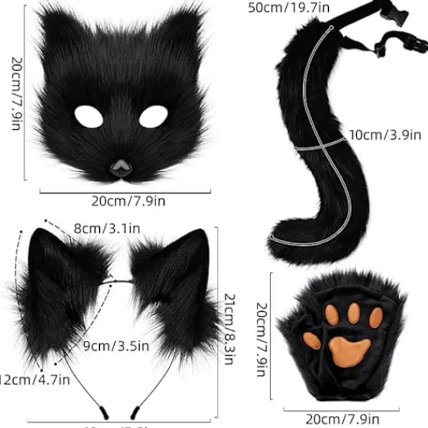 Plyschmask med rävsvans och öron set, katt svans räv kostym cosplay kostym med kattöron och tasshandskar halloween cosplay brun Hög kvalitet (Påsk) | Fyndiq> Tillbehör