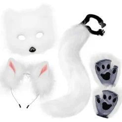 EURL Plyschmask med rävsvans och öron set, katt svans räv kostym cosplay kostym med kattöron och tasshandskar halloween cosplay vit> Dräkter