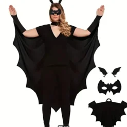 9054726985951 Premium Vuxen Fladdermus Cape Kostym Tillbehör - Svart Gotisk Vampyr Vingar Maskerad Halloween Party Outfit Unisex Cosplay> Dräkter