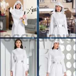 Prinsessan Leia-dräkt, vit lång kjol vuxen föreställningsdräkt XXL><noscript><img width=