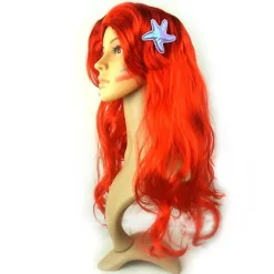 FMYSJ Prinsessan Sjöjungfru Peruk Coraline Barn Flickor Röd Lång Lockig Halloween Fest Peruk med Sjöstjärna Hårklämmor (FMY)><noscript><img width=