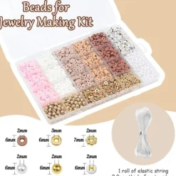 Pärlarmbandstillverkningskit, stapelbara armband färgglada Heishi-lerpärlor och guldpläterade pärlarmband för gör-det-själv-smyckesprojekt, elastisk tråd | Fyndiq><noscript><img width=
