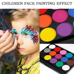 Professionell ansikts- och kroppsmålnings palett med pensel 15 färger Giftfri ansiktsfärg för barn vuxen tvättbar säker ansikte><noscript><img width=