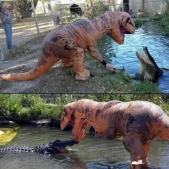 Påskerbjudande! Högkvalitativ uppblåsbar Tyrannosaurus Rex Dinosaurie Kostym Halloween Vuxen Maskerad Kostym (Brun) Barn One Size (120-150cm) 120-150cm | Fyndiq><noscript><img width=