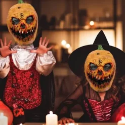 KOOLYOU Pumpamonstermask - Läskig Helhuvudmask Pumpahuvudmask för Vuxna Nyhet Skräck Halloween Kostymfest Cosplay Rekvisita Pumpkin demon><noscript><img width=