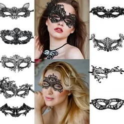 QD-Fashion Kattöron Hårband Spets Ögonmask Kostym Par Söta Sexiga Ögonmask Maskerad Mask Hår Elastisk Båge><noscript><img width=