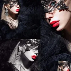 QD-Fashion Kattöron Hårband Spets Ögonmask Kostym Par Söta Sexiga Ögonmask Maskerad Mask Hår Elastisk Båge><noscript><img width=