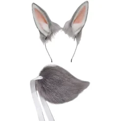 Rabbit Ear Head, Tail Set Plush Halloween Christmas Role Play Accessories><noscript><img width=