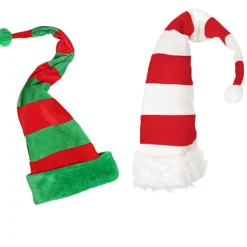Randig tomteluva (grön/röd), röd och vit, med tråd> Huvudbonader