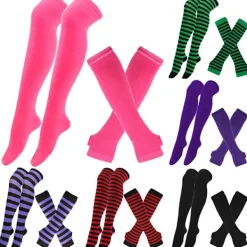 Randiga strumpor Julstrumpor dam Halloweenstrumpor höga strumpor Europeiska och amerikanska festival cosplay damstrumpor MJ51 handskar Ren orange One Size | Fyndiq> Tillbehör