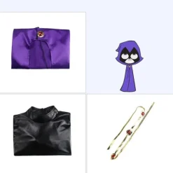 Raven Deluxe Kostym för Tonåringar Titans Vuxen Bodysuit Med Kappa Cosplay Outfit Halloween Fest Fancy Dress Up S> Dräkter