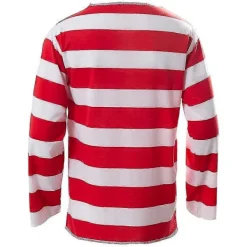 Röd- och vitrandig cosplay-kostym för vuxna - Var är Waldo nu T-shirt, tröja, hatt och glasögon Kvalitetsgåvor 2XL Shirt> Dräkter