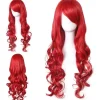 Röd Peruk för Kvinnor 80cm 31.5tum Lång Lockig Röd Cosplay Peruk Värmebeständig med Snedlugg> Peruker