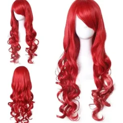 Röd Peruk för Kvinnor 80cm 31.5tum Lång Lockig Röd Cosplay Peruk Värmebeständig med Snedlugg> Peruker