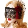 NeunWolken Röd spetsmask med slöja för cosplay, bal, halloween och dansfest> Masker
