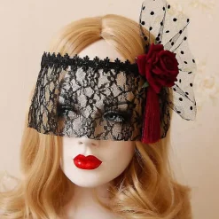 NeunWolken Röd spetsmask med slöja för cosplay, bal, halloween och dansfest><noscript><img width=