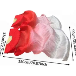 Röd till Vit Vikbar Bambuslöja för Scenföreställningar och Dansuppvisningar - Lång Magdansfläkt med Sidenmaterial> Tillbehör