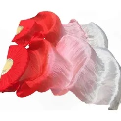 Röd till Vit Vikbar Bambuslöja för Scenföreställningar och Dansuppvisningar - Lång Magdansfläkt med Sidenmaterial><noscript><img width=