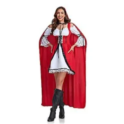 Rödluvan Halloween Kostym för Kvinnor, Knälång Kjol och Avtagbar Huvkappa (M)> Dräkter