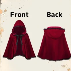 Rödluvan-kappa i sammet för Halloween & Cosplay - Vinröd med svart kant[ZHE] 80CM><noscript><img width=
